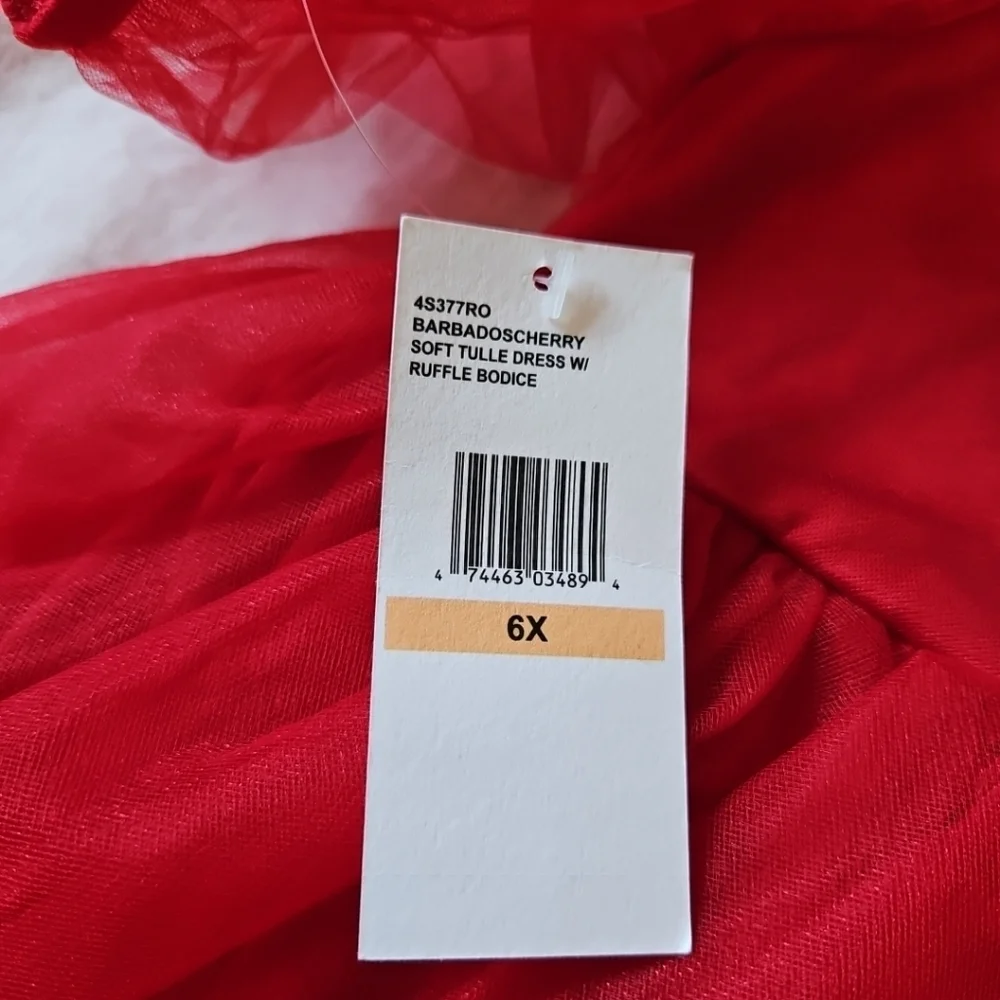 Jessica Simpson Flower Girl Red Tulle Dress Puff Sleeves Rhinestones Accent 6X